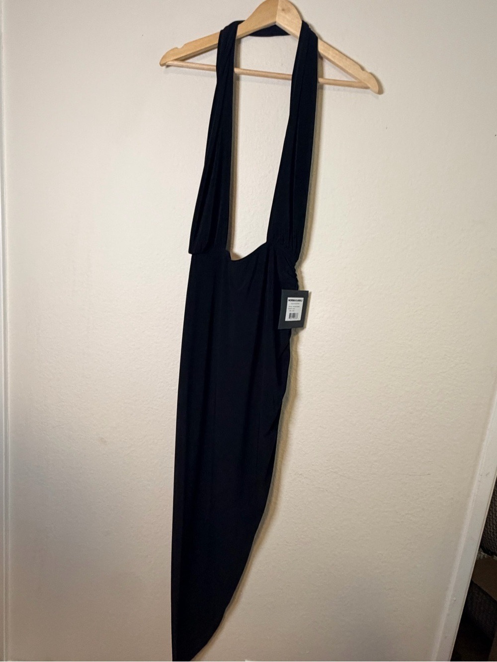 NWT Norma Kamali Cross Halter Side Drape Gown Black L - Picture 6 of 8